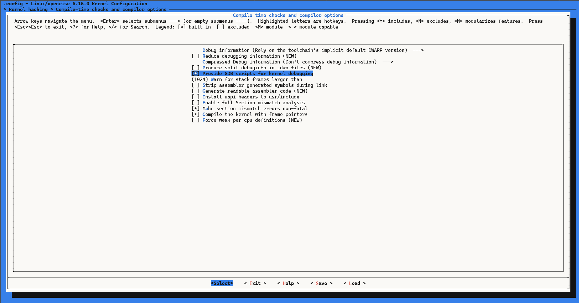 menuconfig debug info